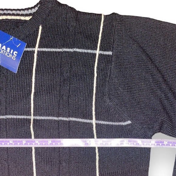Basic Editions NWT LARGE Cotton/Rayon retro checked black unisex sweater - Picture 2 of 6